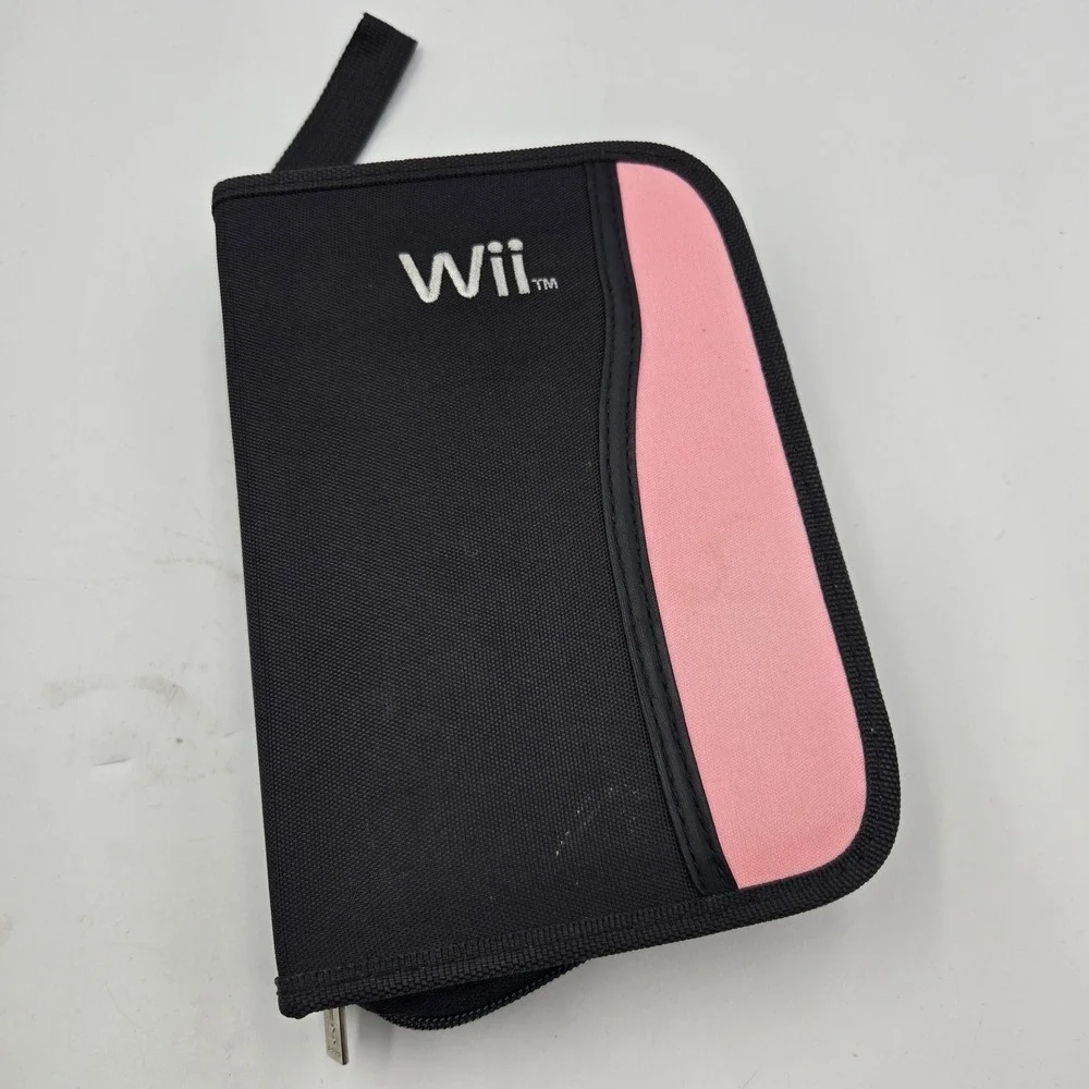 Nintendo Wii Game Remote Storage Pink Black‎ Zippered Travel Carry Carrying Case